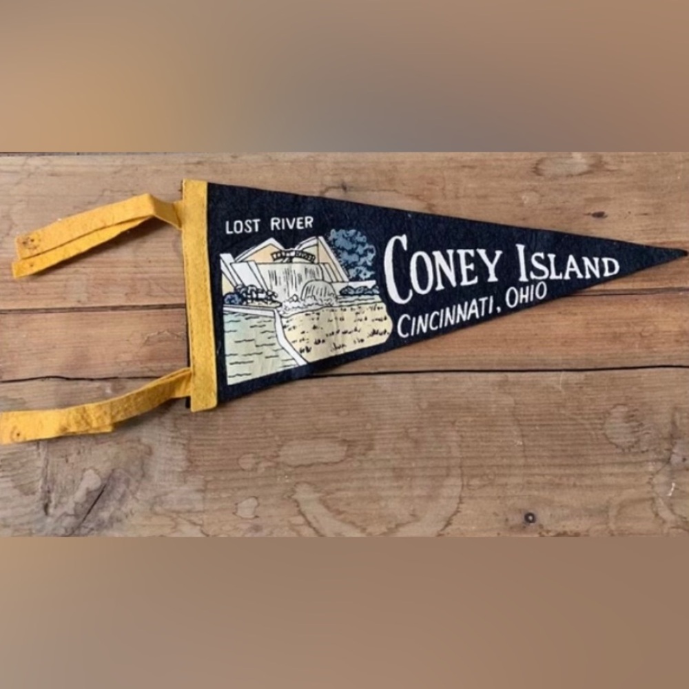 Vintage Coney Island Lost River Amusement Park Pennant Flag 50s Cincinnati Ohio